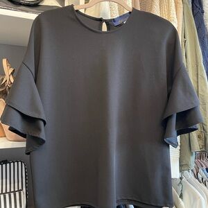 Chic Black Boxy Ruffled Blouse